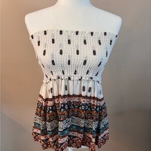 Iris Strapless Smocked Top - White and Multicolor